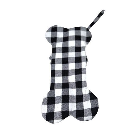 Pet Dog Christmas Stocking - Plaid Bone with Bow - Picture 5 of 6